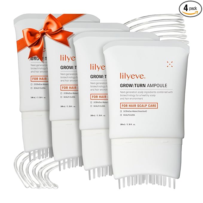 lilyeve GROWTURN Hair Growth Serum with Built-in Brush, Heartleaf-Derived Exosomes to Revitalize, Korean Hair Care, 3.38 fl. oz. (Pack of 4)
