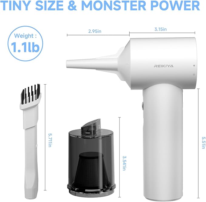 REIKIYA Portable Air Duster 150000RPM Super Power, 18000Pa Cordless Vacuum Cleaner Rechargeable Handheld Pump with LED Light, Adjustable Dust Blower for Computer Keyboard Car House Outdoor