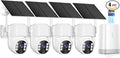 4MP Security Cameras Wireless Outdoor,No Subscription 128GB Local Storage,Solar Powered Cameras For Home Security With 360°PTZ,4 Cam-Kit, Color Night Vision Home Security Camera System,5G & 2.4G,IP66