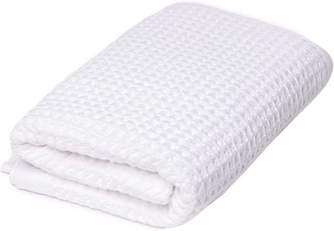 SUTERA Waffle Hand Towel for Bathroom, Silver Ions Pima Cotton - White | Ultra soft and absorbent with a lightweight waffle weave design for quick-drying bath towels.
