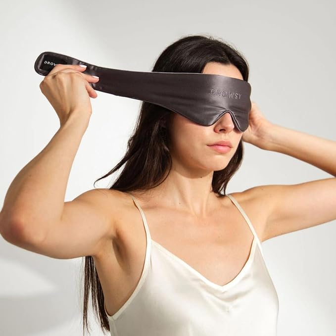 Drowsy Featherweight Silk Sleep Mask – Luxury Blackout Eye Mask for Sleeping & Travel, 100% Mulberry Silk, Lightweight Comfort, Adjustable Strap, Protects Skin & Hair (Moonlight Shadow)