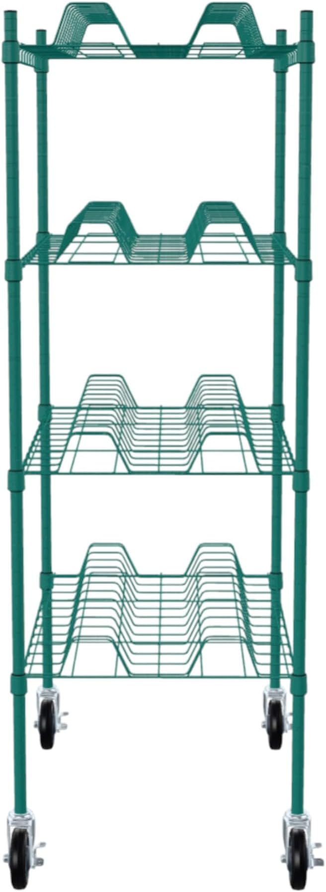 PRO&Family 24" x 48" Mobile Green Epoxy 4-Tier Commercial Drying Rack with Casters – Heavy Duty Wire Shelving for Dish Drying, Kitchen Storage & Food Service Use (3" Slots)