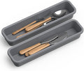 2 Pack Silicone Silverware Drawer Organizer, DIY Free Combination Kitchen Drawer Organizer, Utensil Organizer, Moisture-proof and Heat-resistant up to 200°C, Anti-slip Design (Grey)