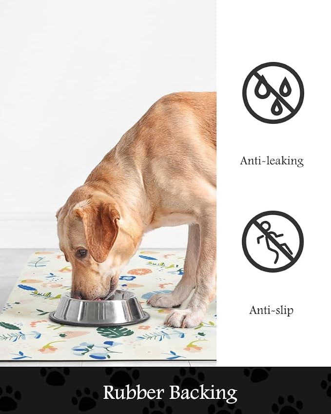 Pet Feeding Mat-Absorbent Dog Mat for Food and Water Bowl-No Stains Quick Dry Water Dispenser Mat-Dog Accessories Pet Supplies-Bowl for Messy Drinkers（LIGHTFLOWERS,16"x24"