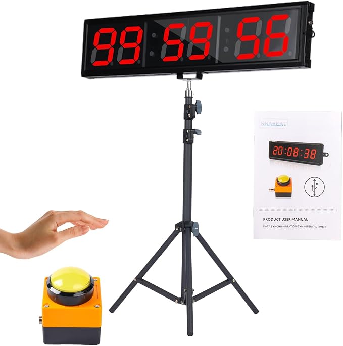 Fitness Timer with Stopwatch Button, Suitable for School/exam/Home Exercise/Gym/Gym SMAHEAT Electronic Fitness Timer (4.0 inch six bit All red PC Transmission Model)