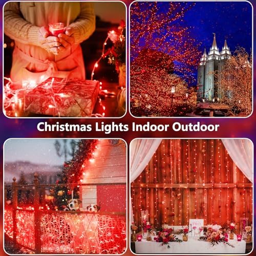 2 Pack 200 LED Battery Operated String Lights, Twinkle Fairy Lights Red
