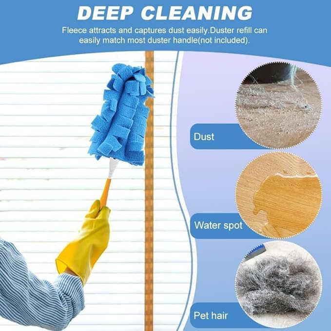 Reusable Chenille Microfiber Dust Duster, Reusable Duster with Removable Washable Cloth Covers, 360°Washable Duster Pads, Electrostatic Fleece Dusting Pads for Efficient Home Cleaning (3 Hdl + 15 Ref)