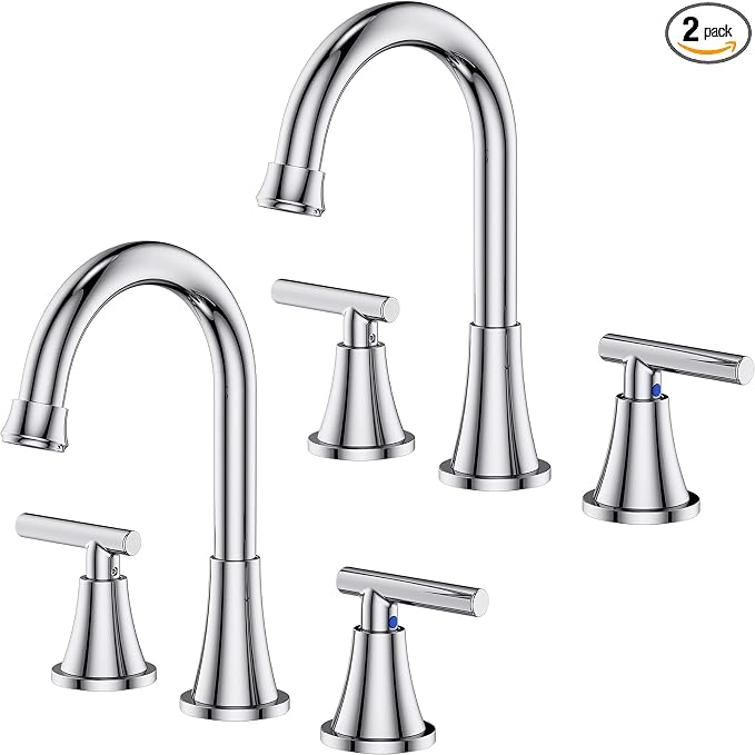 Bathroom Faucets for Sink 3 Hole, Hurran Chrome Bathroom Sink Faucet with Pop-up Drain and Supply Lines, Stainless Steel Lead-Free Widespread Faucet for Vanity RV Farmhouse, 2 Pack