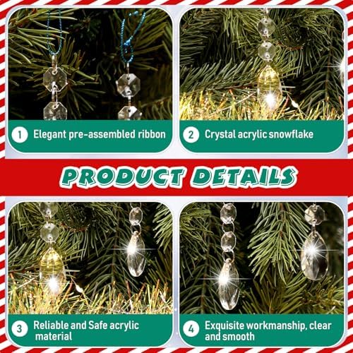 Syhood 100 Pcs Crystal Christmas Tree Ornaments, Teardrop