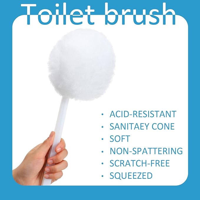 Eaasty Toilet Bowl Brush with Long Plastic Handle Bulk Disposable White Soft Swab Toilet Bowl Cleaners Mop with Silk Cotton Brush for Bathroom, 11 x 4.3 Inch(20 Pack)