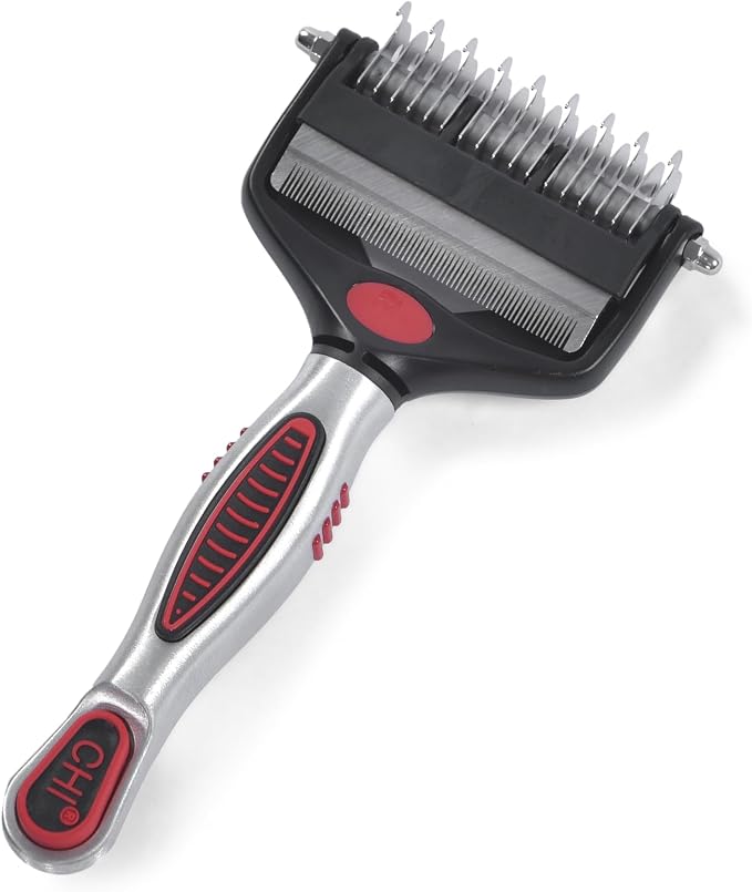 CHI for Dogs 2 in 1 Dematting and Deshedding Rake, Dual Head Dog Grooming Tool with Wide Tooth Dematting Rake and Fine Deshedding Rake, Detangler Comb for Thick Double and Long Dog Coat