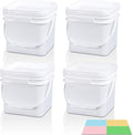 Bucket with Lid - 4 Packs Square Plastic Storage Containers, Food Safe with Handle, Airtight Pressure Lids for Kitchen & Home (White, 0.8 gal)