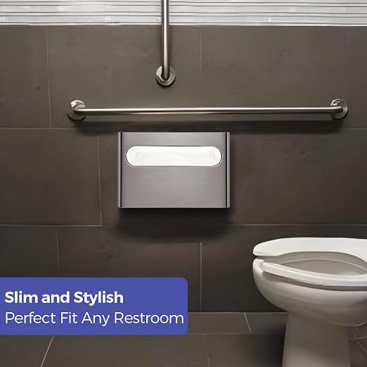 Stardrix Slim Brushed Stainless Steel Toilet Seat Cover Dispenser – Designer Wall-Mount Holder with Curved Edges and Large Capacity for Single or 1/2 Fold Covers, Aesthetic and Modern Look