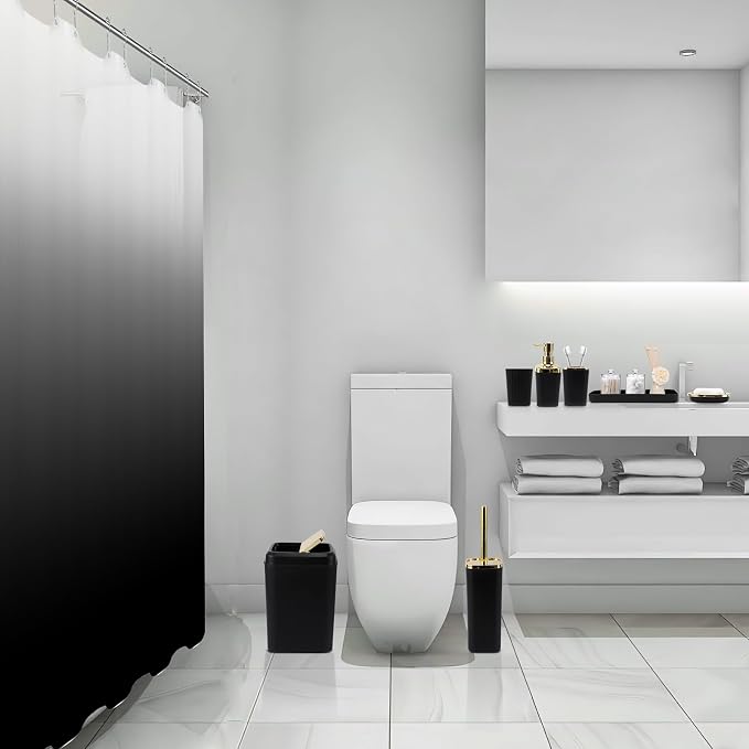 XLHOMO Bathroom Set - 22PC Black Bathroom Accessories Sets Complete with Black Ombre Shower Curtain,Trash Can,Toothbrush Holder,Toothbrush Cup,Soap Dispenser,Soap Dish,Toilet Brush,Tray,Qtip Holders