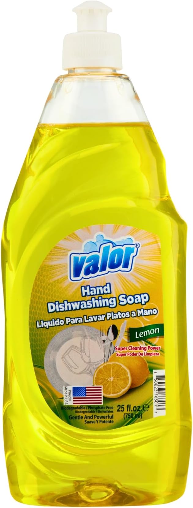 Valor Dishwashing Liquid, 25 fl oz – Dish Soap for Kitchen & Bathroom, Grease-Fighting, Gentle on Hands, Fast Rinse, Eco-Friendly Biodegradable Formula (25 fl oz (Pack of 12), Lemon)