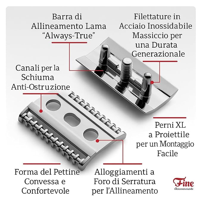 Mr. Fine Premium Double Edge Safety Razor for Wet Shaving, Single Blade Razor, Close Shave, Open-Comb Guard, 100% Metal w/Stainless Steel Core, 5 Feather Blades
