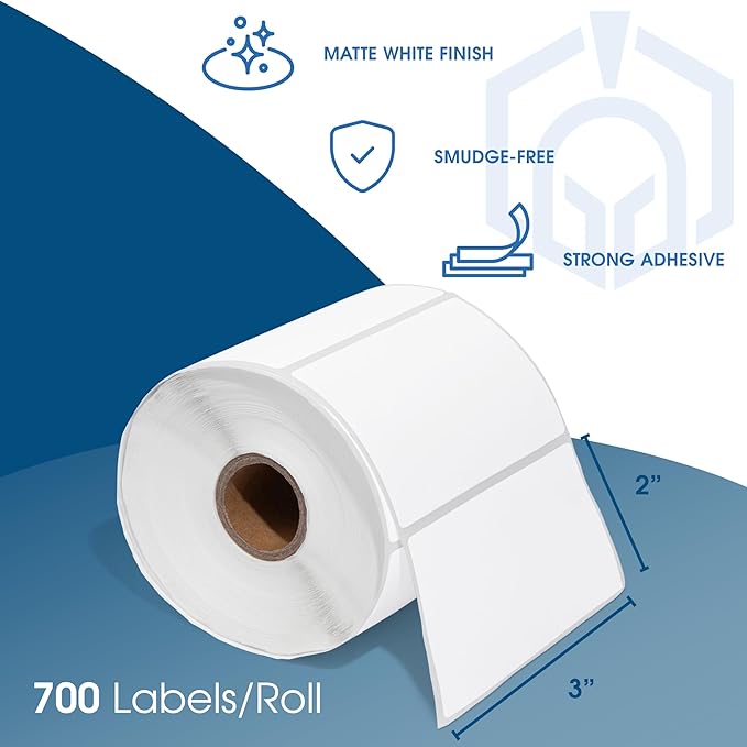 Spartan Industrial - 3" X 2" Direct Thermal Labels (7000 Count, 10 Rolls) - Perforated Product Price Barcode Stickers and Shipping Address Labels - Compatible with Zebra and Rollo Printers