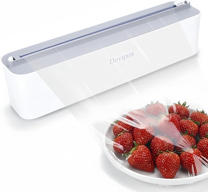 Magnetic Plastic Wrap and Foil Dispenser with Cutter, Upgrade Large Size Fits Max 12.8In x 984Ft Cling Film, Adhesive Wall Mounted Aluminum Foil and Wrap Organizer Holder for Kitchen
