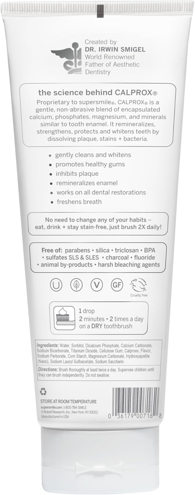 Supersmile ICY Mint Whitening Toothpaste, Fluoride-Free, 8 Oz | Calprox® Powered, Whitens 5.5 Shades in 7 Days, Frosty Peppermint Menthol Crystals, Veneer Safe, Sensitivity-Free