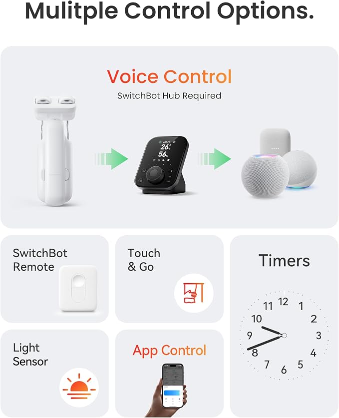 SwitchBot Smart Automatic Curtain Opener 2 Packs with Hub3 - Bluetooth Remote Control with App/Timer, High-Performance Motor, Unlimited Power, Add Hub to Compatible with Alexa, Google Home, HomeKit