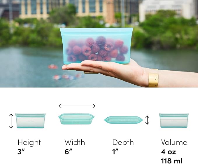 Zip Top Reusable Food Storage Bags | Snack Bag [Gray] | Silicone Meal Prep Container | Microwave, Dishwasher and Freezer Safe | Made in the USA