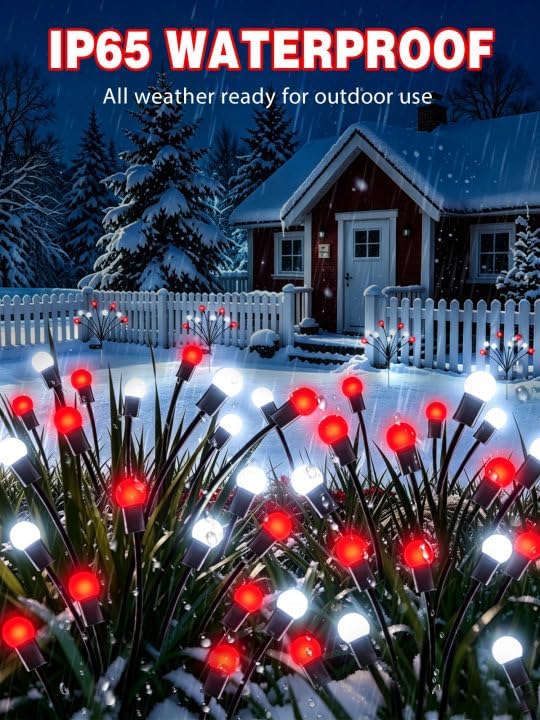Christmas Decorations Outdoor Solar Firefly Lights 6 Pack Red and White