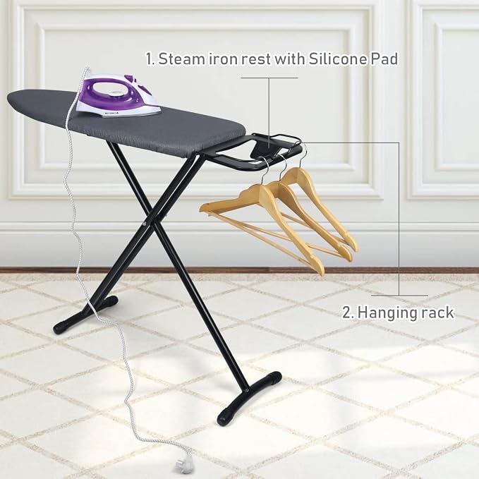Duwee 13"x38" Ironing Board with Heat Resistant Cover and Thicken Felt Pad | Folding Adjustable Height Large Ironing Board Full Size,Heavy Sturdy Legs,Black