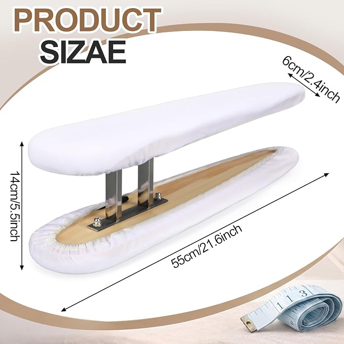 Dual Sided Sleeve Ironing Board for Sleeve Pressing,White | 21.6'' Mini Tabletop Board, Cotton Cover, Thick Pad, Metal Frame, Garment Care Surface for Sewing Laundry Pants Cuffs Collars