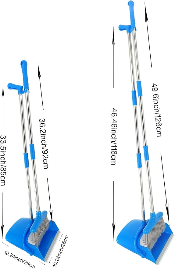 Housekeeping Broom and Dustpan Sets for Parent-Child, Lightweight Upright Standing Dustpan with Broom for House Sweeping, Light Blue