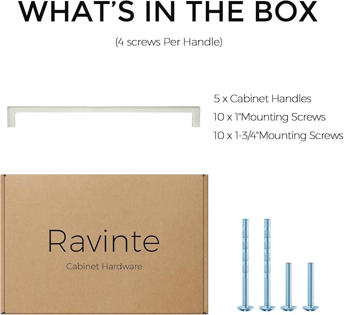 Ravinte 5 Pack 10 Inch Solid Square Cabinet Pulls - Brushed Nickel Handles for Kitchen Cabinets & Drawers