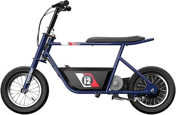 Razor Rambler 12 Electric Retro Mini Bike Ride for Teens Ages 13+, 170 lb Max Weight, Dark Blue – 250W Motor, Up to 14 Mph, 40-Min Run Time, Twist-Grip Throttle, Spoked Wheels w/ 12” Pneumatic Tires