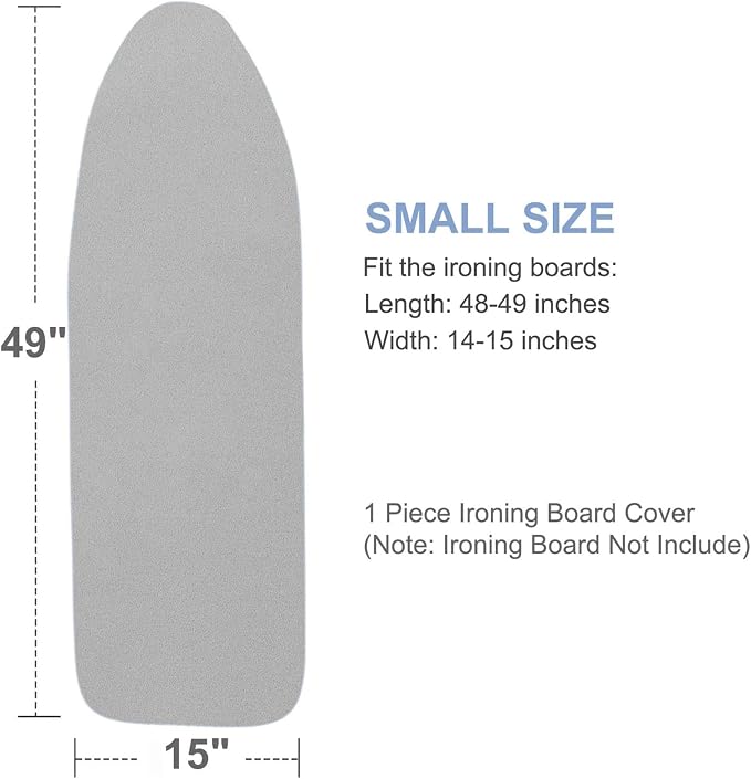 VividPaw Ironing Board Cover and Pad, 15x49, Thick Padding, Elastic Edge, Silicone Coated, Resist Scorching, Adjustable Fastener, 15x48, Heavy Duty Padded Iron Board Covers Grey