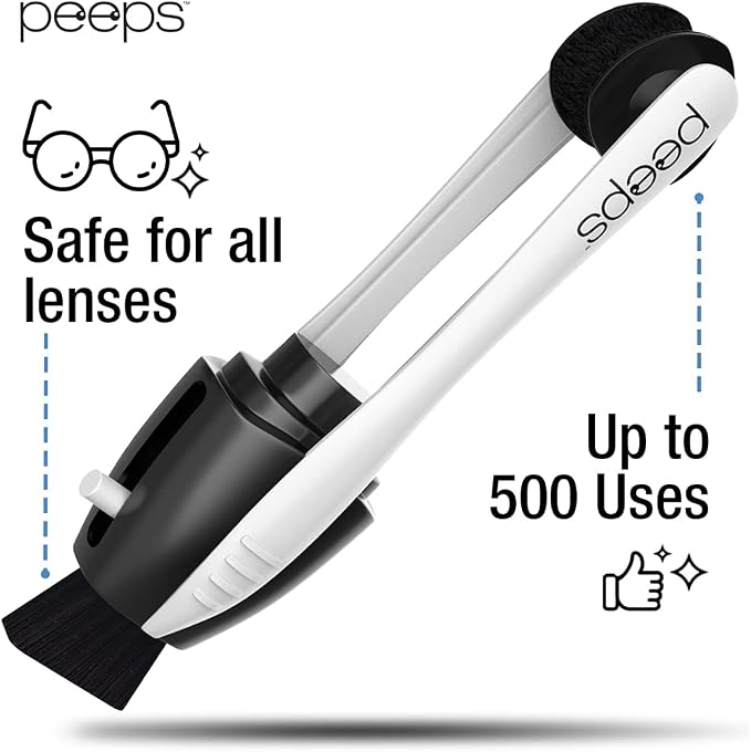 Peeps Glasses Cleaner - for Eyeglasses, Reading Glasses, and More - Lens Cleaner with Carbon Microfiber Tech-Injected Black-2 Count (Pack of 1)