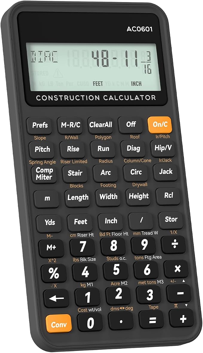 Construction Calculator Industrial & Scientific ROATEE Engineering Calculator for Contractor, Concrete Pocket Feet-inch-Fraction Calculators Carpenter, Estimator, Builder, Framer, Remodeler, Renovator