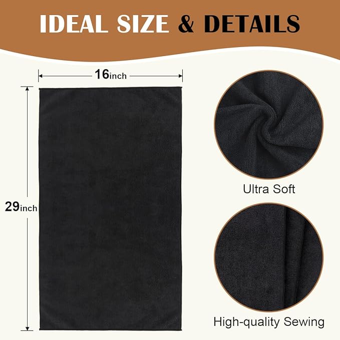 Orighty Salon Towels, Microfiber Hair Salon Towel 16 x 29 Inch, Super Soft and Absorbent Black Towels for Salon, Hand, Gym, Bath, Spa and Home Hair Care, Not Bleach Proof, 2 Pack