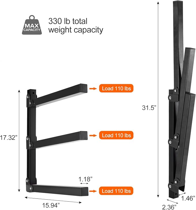Ultrawall Wall Mount Wood Organizer and Lumber Storage Metal Rack for Shed, Workshop, Garage with 3-Level (Black-4 Pack)