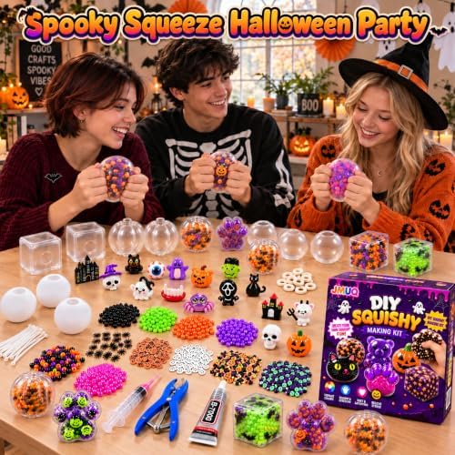 Halloween DIY Stress Ball Making Kit, Squishy Craft Set with Fillers
