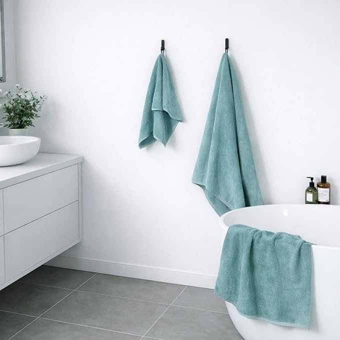 SEMAXE Bath Towel Set, 8 Piece Towel Set for Bathroom, Quick Dry Cotton Towels with Hanging Loops, Easy Care, Blue