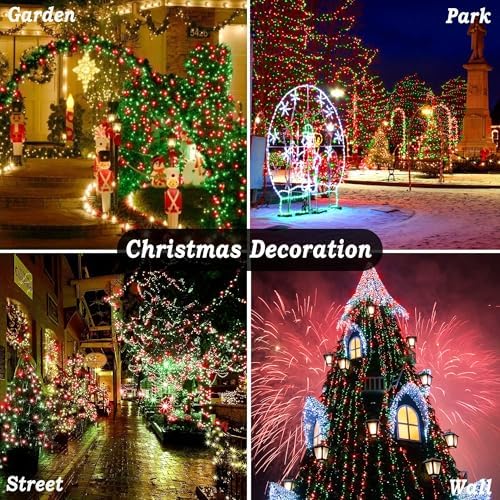 KNONEW Outdoor Christmas Lights 500 LED 197ft String Lights 8 Modes & Memory Fairy Light Plug in Waterproof LED String Lights for Xmas Yard Tree Wedding Decoration (Red and Green)