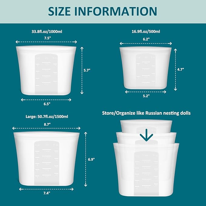 12-Pack Reusable Silicone Food Storage Bags, 100% Silicone Stand-Up Wide-Open Zip-Lock Reusable Storage Bags for Food, Freezer Microwave Oven Dishwasher Safe, Translucent, 4M 4S 4XS