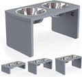 Elevated Dog Bowls, Bamboo Raised Dog Bowl for Large Dogs & Medium Dogs, with 2 Stainless Steel Bowls (10'' Tall–48 oz Bowl, Grey)