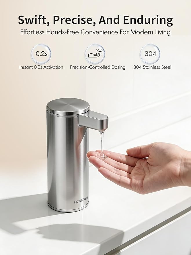 Automatic Liquid Soap Dispenser Touchless: Stainless Steel Hand Soap Dispenser Auto - Free Touch Electric Soap Dispenser Rechargeable with Sensor for Kitchen, Bathroom, Commercial (Silver)