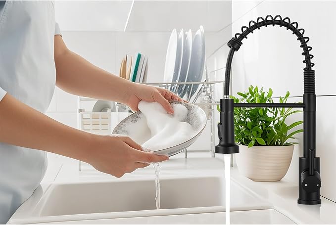 Kitchen Faucet with Soap Dispenser Matte Black | 360° high arc spout, single handle, fingerprint-resistant, drip-free valve, DIY install kit, NSF certified