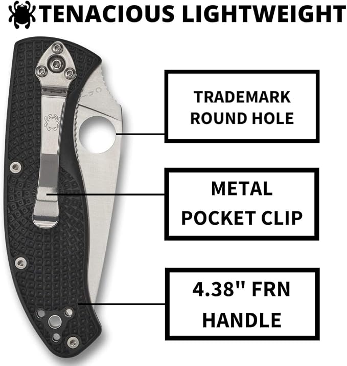Spyderco Tenacious Lightweight Folding Pocket Knife, CombinationEdge | 7.77" Overall Length, 3.3" 8Cr13MoV Steel Blade, FRN Handle, LinerLock, Full-Flat Grind