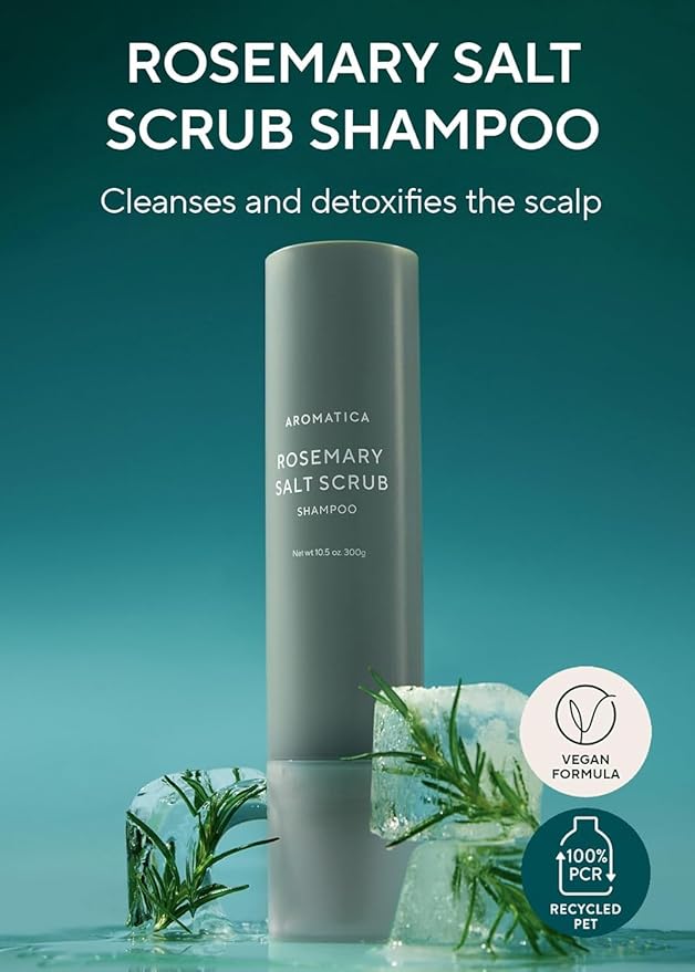 AROMATICA Rosemary Salt Scrub Shampoo - Hair Loss Korean Scalp Detox Shampoo with Rosemary Scalp Oil | Scalp Exfoliator with Salt Scrub for Oily Scalp | Sulfate Free, Silicone Free (10.5 oz / 300g)