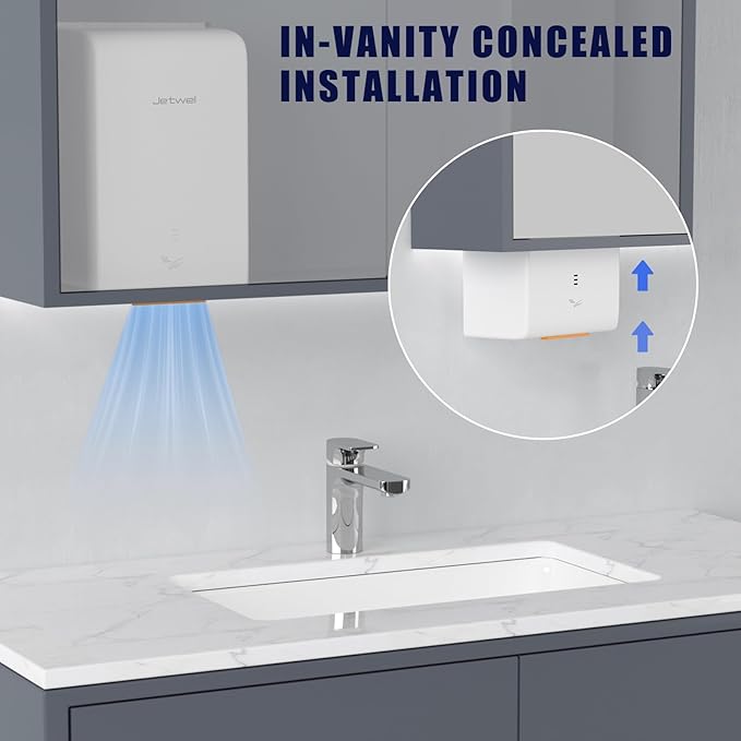 JETWELL ADA Compliant Hand Dryer, ABS Plastic Cover Hard Wired Design, AC 110V-130V JW2825 (White)