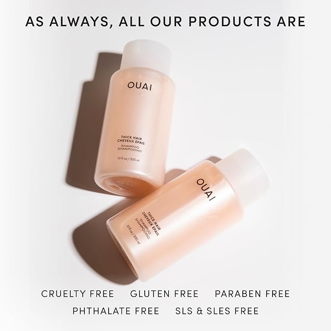 OUAI Thick Hair Shampoo - Travel Size Hydrating Shea Butter Shampoo for Full, Frizzy Hair - Deeply Moisturizing, Detangling, Split Ends - Marshmallow Root, Avocado Oil & Keratin - Sulfate Free 3 Oz