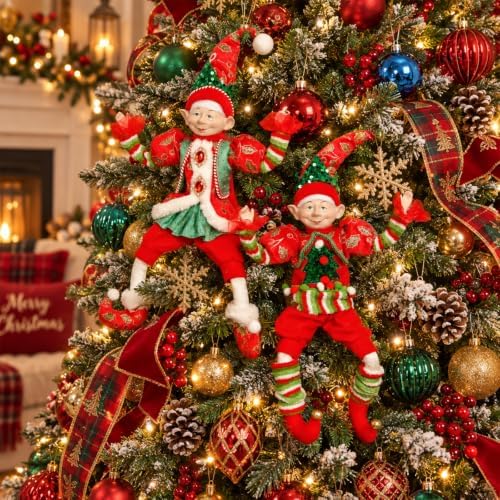 HMASYO Large 22" Set of 2 Christmas Plush Elf for Tree Hanging Decorations