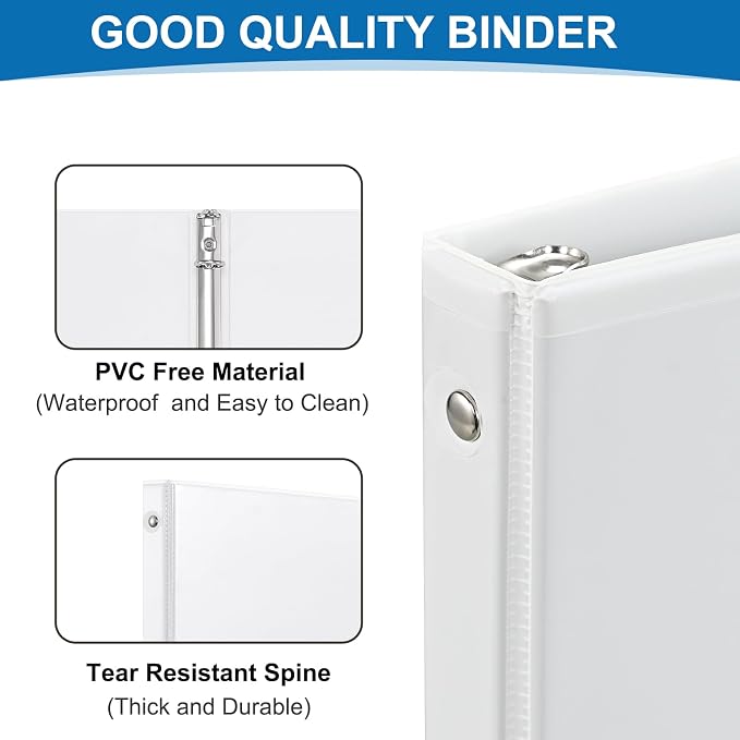 SUQJOY Durable 3 Ring Binders 0.5 Inch 36 Pack Bulk, Clear View Binders Bulk Three Ring Binders PVC Free, Fit for 8.5x11 inches for School or Office Supplie(White
