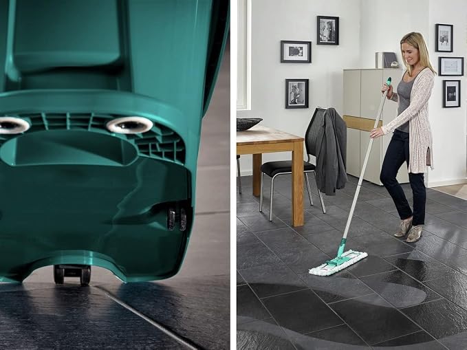 Leifheit Floor Cleaning Profi XL Mop and Bucket Set – 42 cm Microfibre Mop for Large Floors with 360° Joint, Foot-Pedal Wringing System, Heavy Duty 8 L Bucket, Easy Moist or Wet Cleaning, Turquoise | Bucket wringer on wheels, foot wringing system, 2 Mi...
